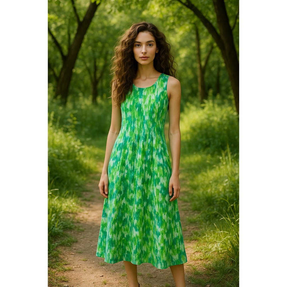Choices Maxi Dress Womens L Green Linen Abstract Cottagecore Fairy Flowy Lagom‎